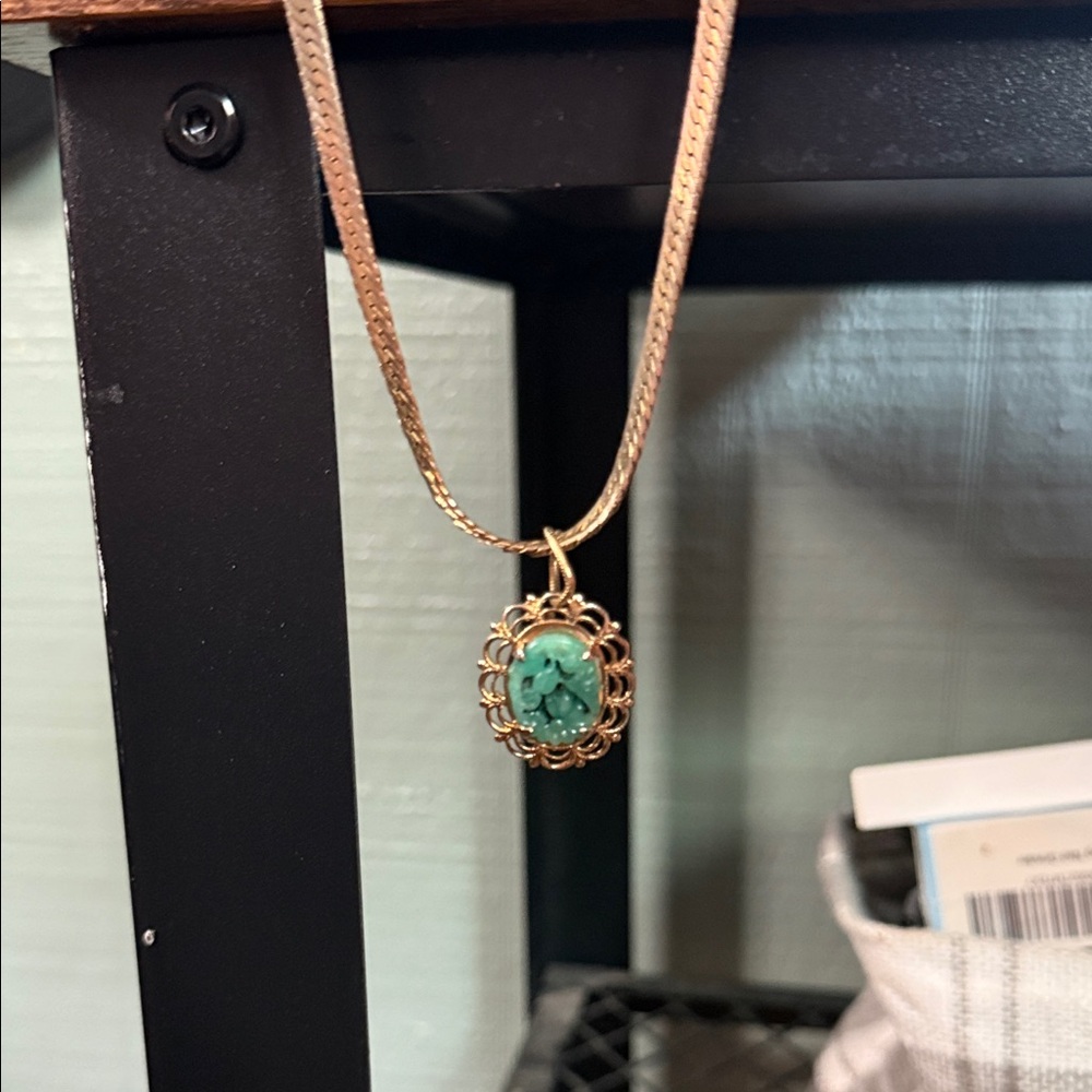 Gold and Green Floral Pendant Necklace
